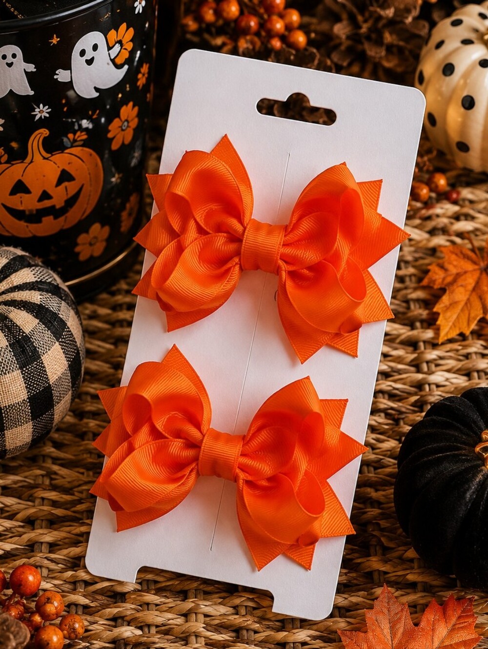 Shimmy Shimmy Orange Boutique Hair Bows Set of 2 NWT Made in USA